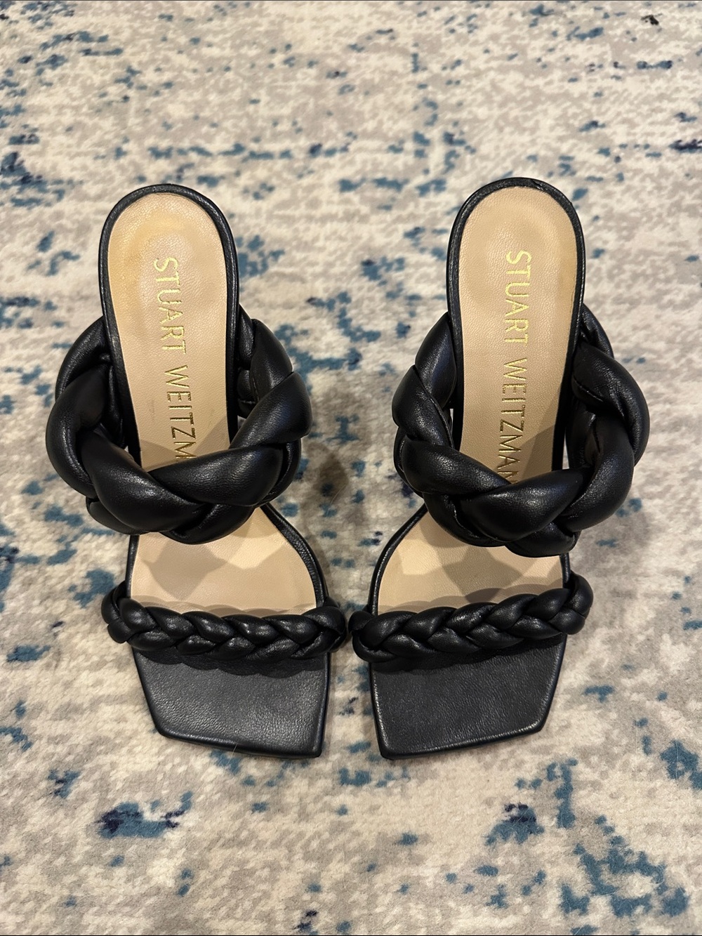 Stuart Weitzman Playa 100 Black Braided Heels - Picture 2 of 8